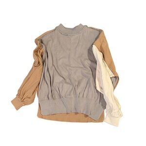 ✨Blu Pepper✨Cozy Women's Crewneck Colorblock Sweater in Gray, Tan, and Cream